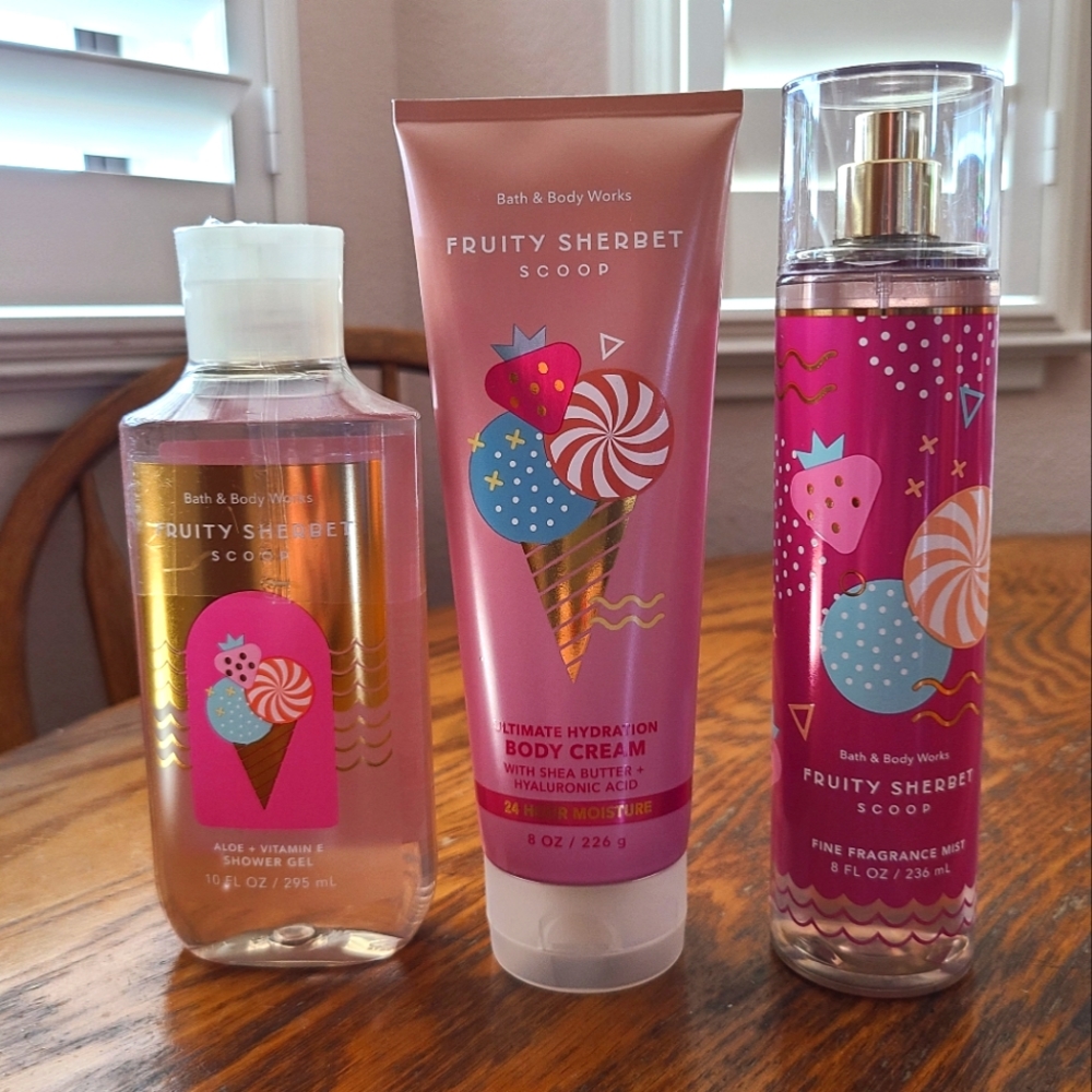 🍨🛁🧴NWT‼️ Bath & Body Works "Fruity Sherbert Scoop" 3-pc Set •Limited-Edition• - Picture 1 of 10